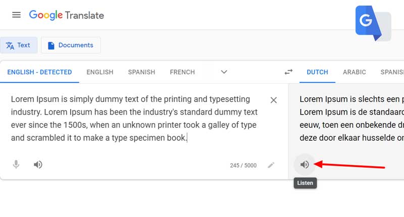 google translate voice to text